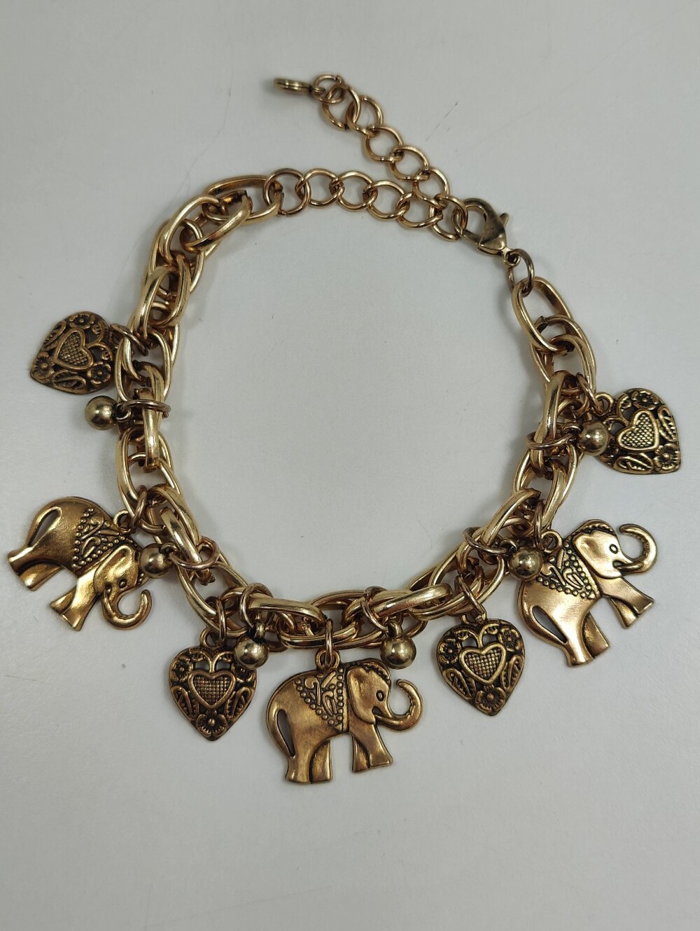 Boho Elephant Heart Charm Bracelet Anklet Gold Tone Jingle Bells